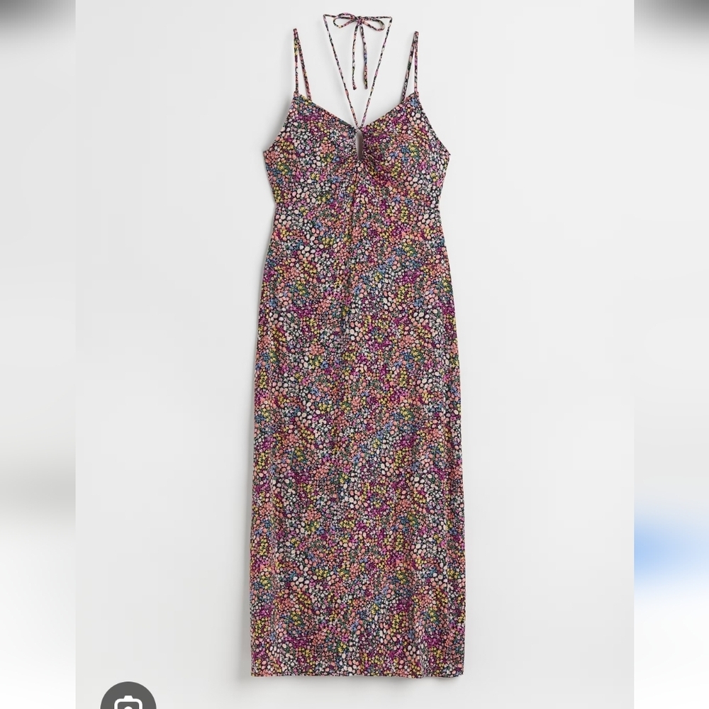 H&M Colorful Sleeveless Midi Length Floral Dress, Size Small - Picture 2 of 8